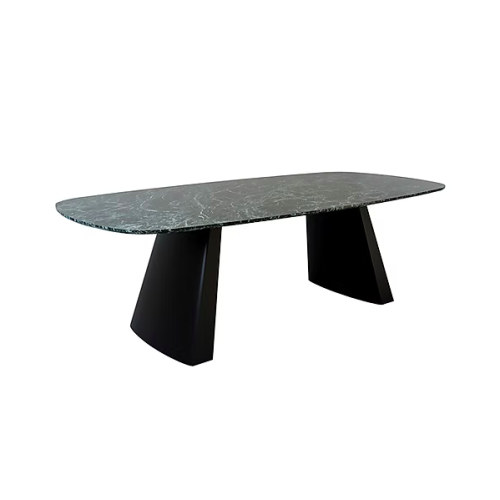 Mesa de comedor Marselha Sierra Muebles Chile con tapa de piedra natural y base de acero negro 260 x 125 x 76 cm