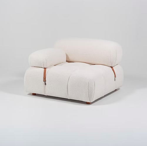 Sofá Sofie modular con brazo izquierdo Sierra Muebles Chile en madera maciza con espuma D30 y detalles en cuero de búfalo 107 x 107 x 75 cm
