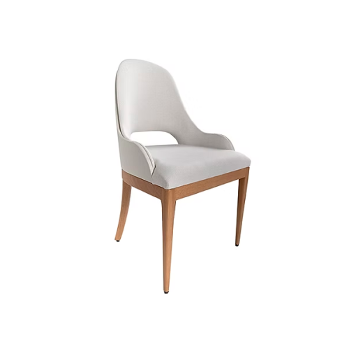 Silla de comedor Yves Sierra Muebles Chile respaldo en tela estructura multilaminada y patas de madera Grandis con espuma D30 57 x 53 x 91 cm