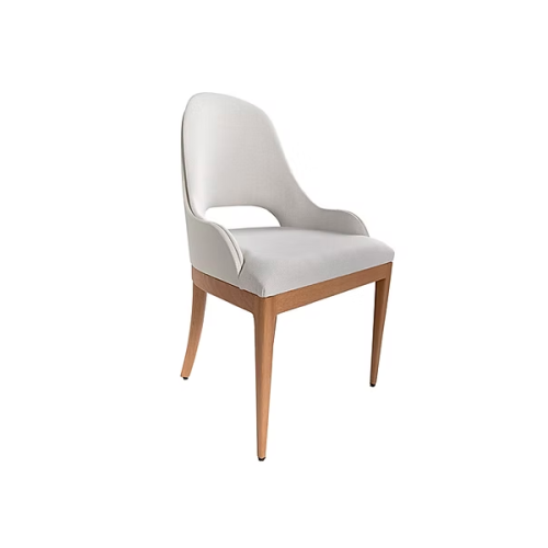Silla de comedor Yves Sierra Muebles Chile respaldo en tela estructura multilaminada y patas de madera Grandis con espuma D30 57 x 53 x 91 cm