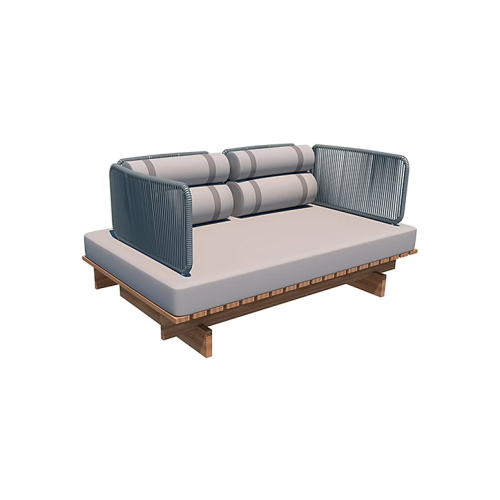 Sofá Danúbio Corda Trenzada Sierra Muebles Chile – sofá artesanal con cuerda trenzada y detalles en polivinil.