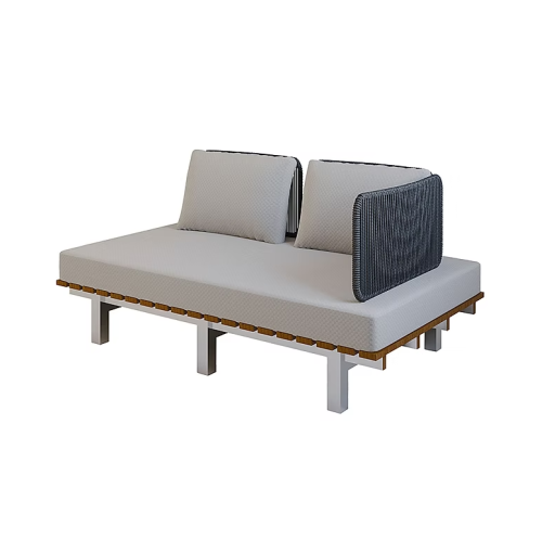 Sofá Saint Tropez con Brazo Sierra Muebles Chile – sofá compacto con respaldo en cuerda y base Inox.