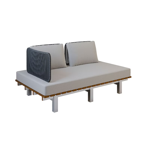 Sofá Saint Tropez con Brazo Sierra Muebles Chile – sofá compacto con respaldo en cuerda y base Inox.