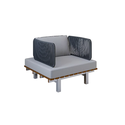 poltrona Saint Tropez Sierra Muebles con estructura Composto Sierra, base inox y respaldo en corda